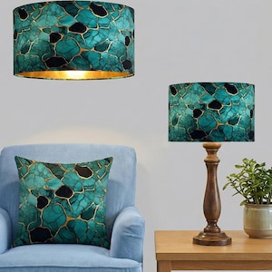 Handmade by order luxury black gold teal marble rasin geometric abstract art velvet drum lamp shade pendant light lamp shade all shapes