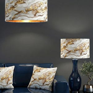 Handmade by order luxury white grey gold wave marble abstract art velvet drum lamp shade pendant light lamp shade all shapes and sizes linin