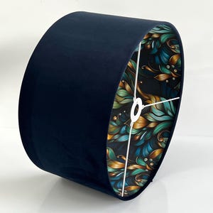 Handmade by order deep dark blue velvet and teal blue leaves digital print double sided drum lamp shade pendant light lamp shade all shapes