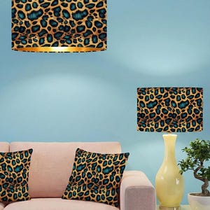 Handmade by order luxury teal blue golden leopard dots on velvet drum lamp shade pendant light lamp shade all shapes and size available