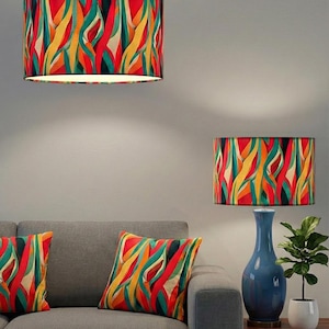Handmade by order luxury abstract wave pattern multicoloured on velvet drum lamp shade pendant light shade all shapes and sizes available