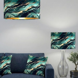 Handgemaakt op bestelling luxe jade groen marmer golf abstracte kunst fluwelen trommel lampenkap hanglamp lampenkap alle soorten en maten beschikbaar