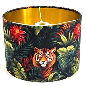 Handmade by order bangal tiger in jungle print velvet drum lamp shade pendant light ceiling lamp shade all shapes sizes and linings availabl