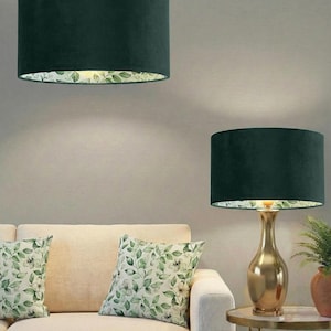 Handmade by order luxury bottle dark green velvet and leaf pattern inside drum lamp shade pendant light lamp shade all shapes and sizes avai