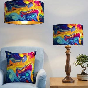 Handgemaakt op bestelling luxe veelkleurige petrol wave abstracte verfpatroon fluwelen trommel lampenkap hanglamp lampenkap alle soorten en maten