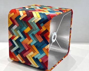 handmade by order multicoloured Geometric Herringbone zigzag geometric pattern  velvet ROUNDED SQUARE lamp shade pendant shade