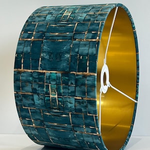 Handmade by order luxury jade teal blue and gold cube abstract pattern drum velvet lamp shade pendant light lamp shade all shapes and sizes