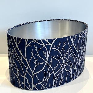 Handmade by order luxury cuerden iliv tree branches engraved pattern on midnight blue silk fabric OVAL lamp shade pendant shade all sizes