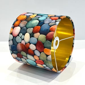 Handmade by order luxury multicoloured stones pebbles on velvet print lamp shade pendant light lamp shade drum all sizes shapes available