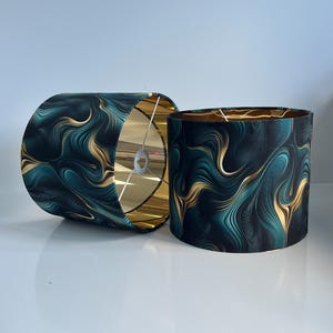Handmade by order luxury teal golden wave pattern abstract art print on velvet DRUM lamp shade pendant light lamp shade all shapes and sizes