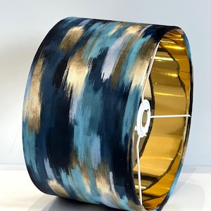 Handmade by order dark blue teal and gold texture abstract design print on velvet drum lamp shade pendant light lamp shade all shapes sizes