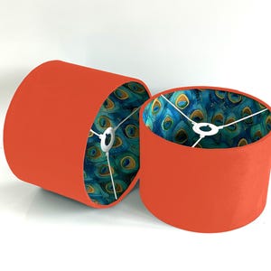 Handmade by order orange velvet and water paint peacock feather print double sided lamp shade pendant light lamp shade all shapes colour
