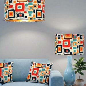 Handmade by order luxury orange yellow multicoloured retro geometric pattern drum lamp shade pendant light lamp shade all shapes and sizes