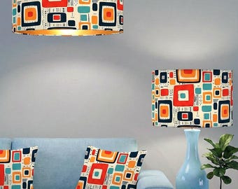 Handmade by order luxury orange yellow multicoloured retro geometric pattern drum lamp shade pendant light lamp shade all shapes and sizes