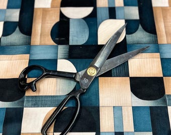Print by order luxury grey teal blue wooden geometric cube abstract retro design velvet fabric 140cm wide