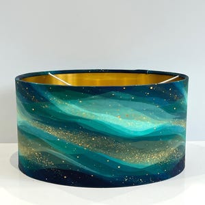 Handmade by ordee luxury jade green blue  wave sky with glitter effects of northern lights velvet drum lamp shade pendant light lamp shade