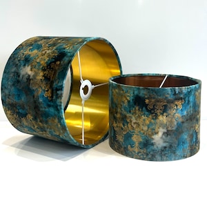 Handmade by order luxury antique rust teal and gold grunge pattern drum velvet lamp shade pendant light lamp shade all shapes and sizes