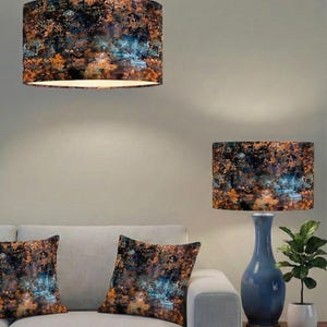 Handmade by order luxury metal oxidation rusting print velvet drum lamp shade pendant light lamp shade spice copper teal all shapes and size