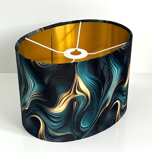 Handmade by order luxury teal gold wave abstract pattern OVAL lamp shade pendant light lamp shade all sizes and shapes available on demand