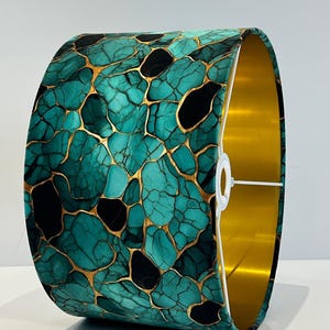 Handmade by order luxury black gold teal marble rasin geometric abstract art velvet drum lamp shade pendant light lamp shade all shapes