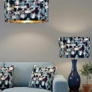 Handmade by order multicoloured 3D patch pattern velvet geometric print lamp shade pendant light shade all shapes and sizes available