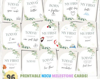 NICU Milestone Cards | 96 Printable Baby Milestones | Preemie Baby NICU Journey | Weight, Holiday & Monthly Milestones Bundle | NICU Gift