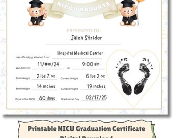 NICU Graduation Certificate – Digital Download PDF | Printable Baby Milestone Keepsake | NICU Gift | nicu Milestone