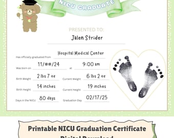 NICU Graduation Certificate – Digital Download PDF | 4 Colors: Green, Yellow, Pink & Blue | Printable Baby Milestone Keepsake | NICU Gift