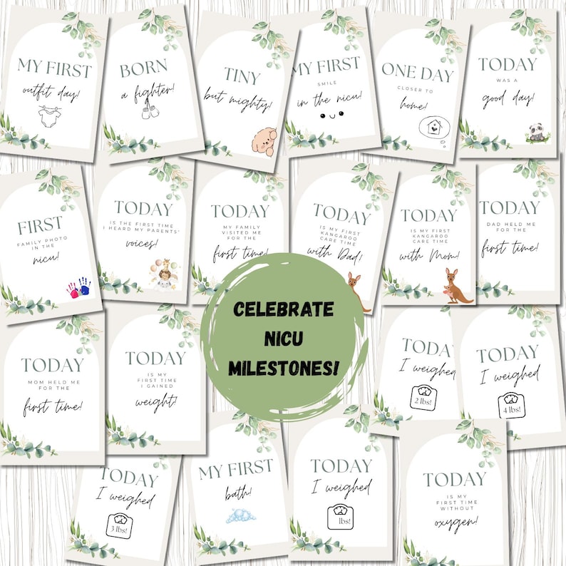 NICU Milestone Cards | 96 Printable Baby Milestones | Preemie Baby NICU ...
