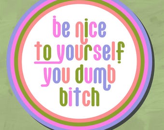 Be Nice to Yourself You Dumb Bitch - Handmade Vinyl Sticker