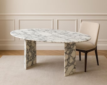 Mesa de comedor ovalada de mármol Calacatta Viola hecha a mano: base de piedra Calacatta Viola /