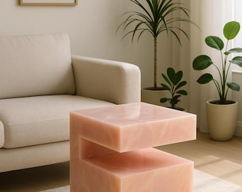 手作りのピンクオニキスコーヒーテーブル、インレイ大理石リビング