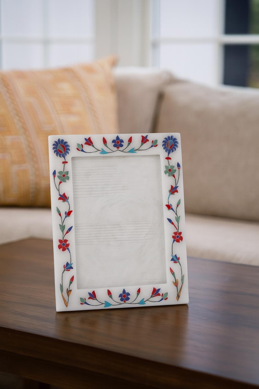 Handcrafted Marble Photo Frame: Floral Stone Inlay Art - Etsy