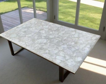 Handmade White Agate Stone Dining Table: Modern Gemstone Counter
