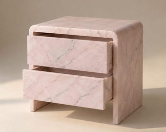 Pink Onyx Stone Bedside and Sofa Side Luxury Table with Drawers