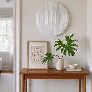 Radiant Selenite Moon Wall Decor | Natural Crystal Wall Hanging | Healing Stone Art for Home