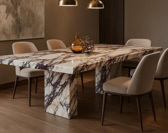 Mesa de comedor de lujo de mármol Calacatta Viola: moderna mesa rectangular de piedra