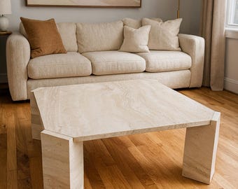 Handmade Travertine Coffee Table: Minimalist Natural Stone Center Table