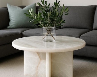 Handmade Round Onyx Coffee Table: Luxury Stone Centerpiece