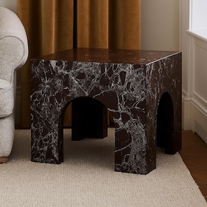 Elegant Marquina Marble Stool  –Modern Arch Design Side Table – Handmade Luxury Stone Centerpiece – Onyx Dining Table
