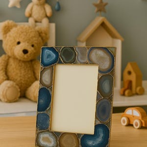 Handcrafted Agate Stone Picture Frame – Unique Natural Crystal Decor for Home or Office – Customizable Home Decor