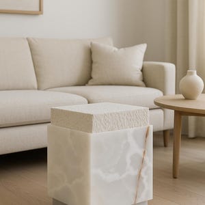 Handcrafted Onyx Stone Stool | Luxury Accent Table | Modern Minimalist Home Decor – Handmade Luxury Stone Centerpiece – Onyx Dining Table