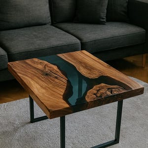 Live Edge Wood & Resin Coffee Table – Square | Modern River Table | Handmade Centerpiece