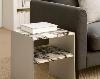 Calacatta Viola Marble Luxury End Table : Modern Sculptural Side Table