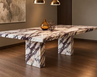 Luxury Calacatta Viola Marble Dining Table: Modern Rectangular Stone Table