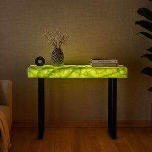 Glowing Green Onyx Console Table: Handmade LED Accent Table