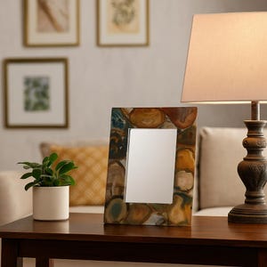 Handcrafted Brown Agate Stone Picture Frame – Customizable Home Decor