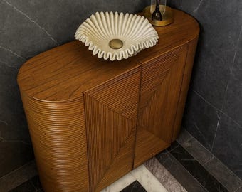 Elegante lavabo de mármol estriado / Lavabo de lujo / Decoración de baño moderna