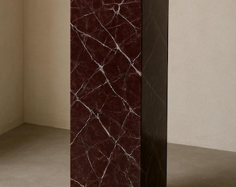 Modern boho-voetstuk | Handgemaakte Rosso Lavanto marmeren kubustafel, minimalistisch displayvoetstuk