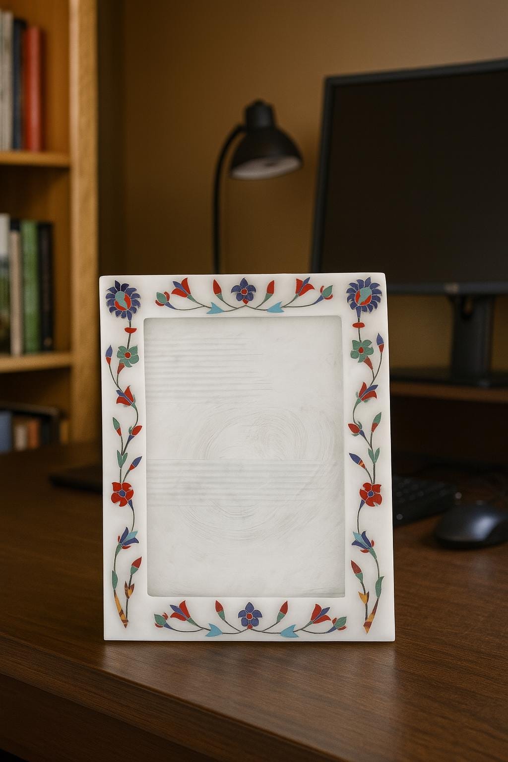Handcrafted Marble Photo Frame: Floral Stone Inlay Art - Etsy